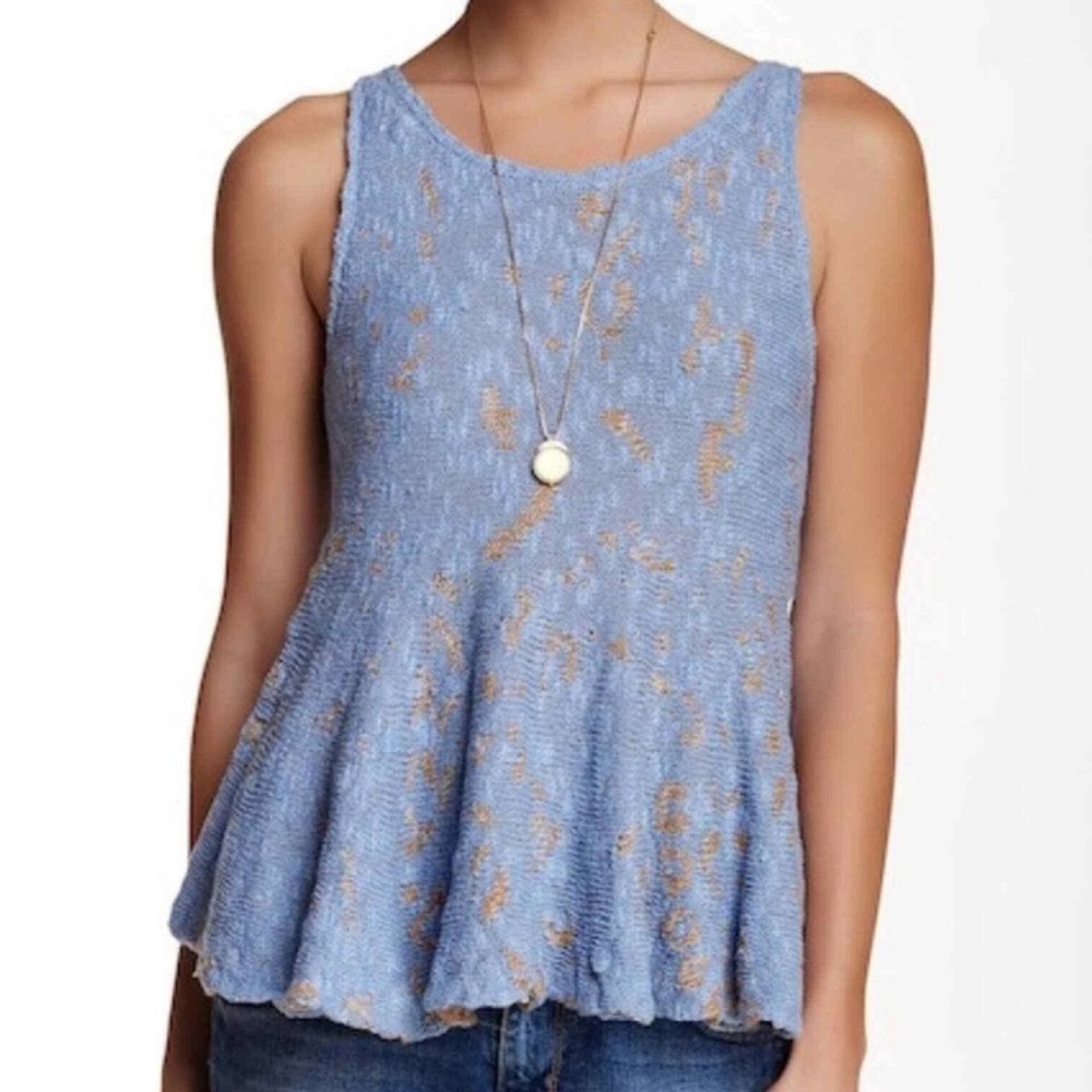 Free People Knitted Top Women’s Small Blue Tan Side by Side Peplum Tank size S - Picture 8 of 13